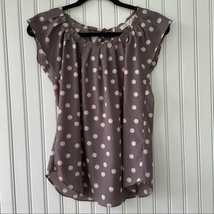 LC Lauren Conrad Pleat Neck polka Dot Blouse
